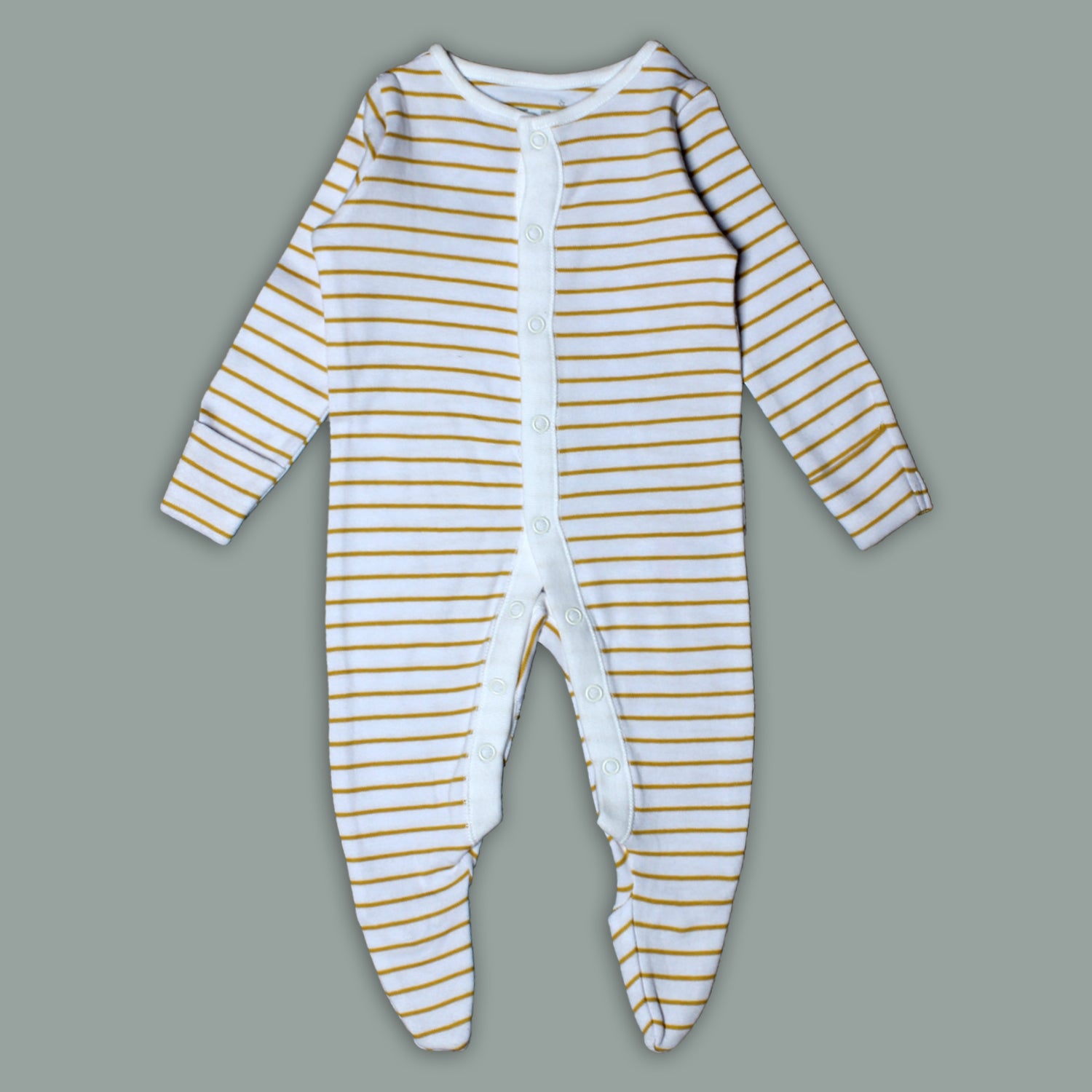 WHITE WITH YELLOW STRIPES FULL BODY FULL SLEEVES ROMPERS