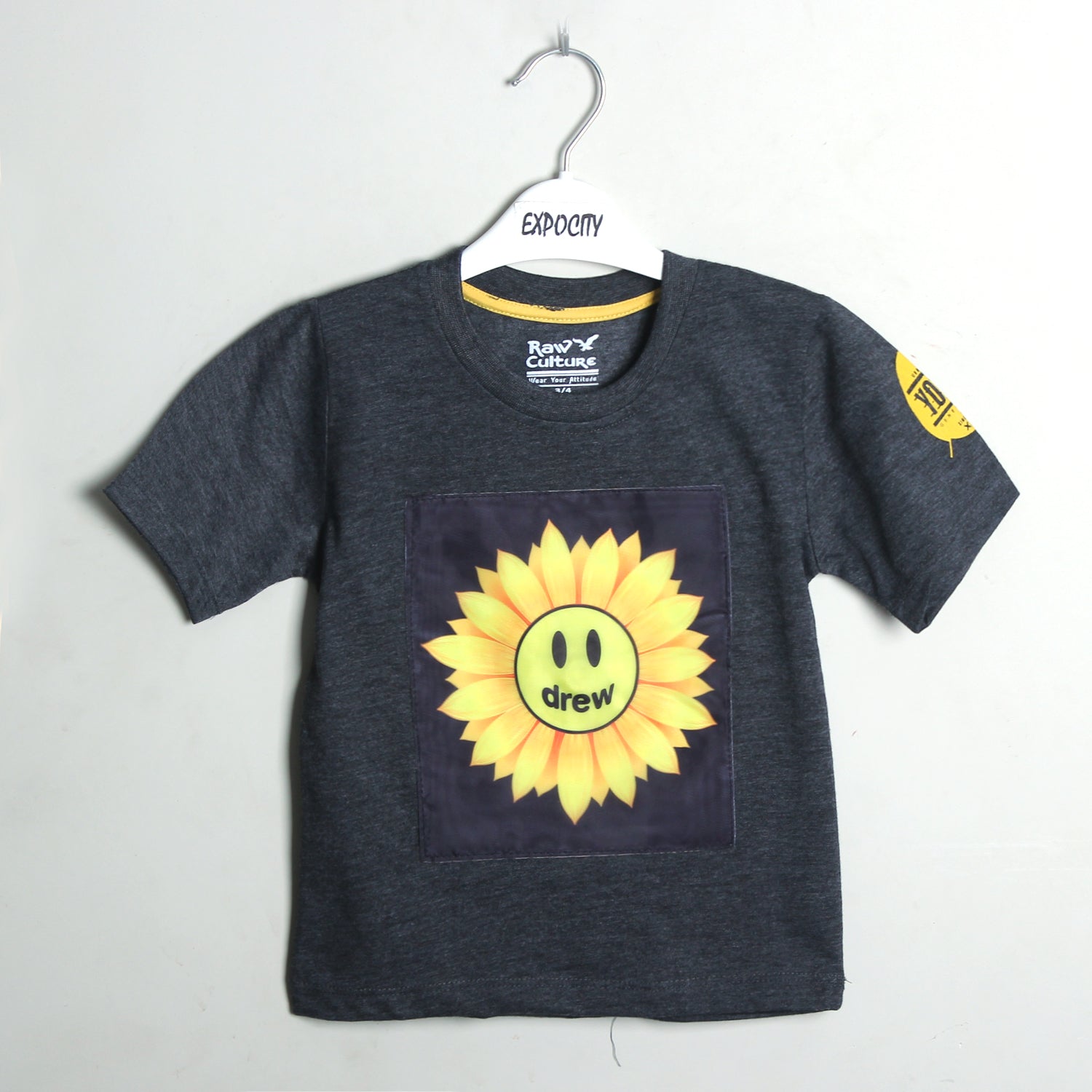 Charcoal Grey Sunflower  Printed T-Shirt