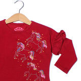 NEW RED UNICORN PRINTED T-SHIRT TOP FOR GIRLS