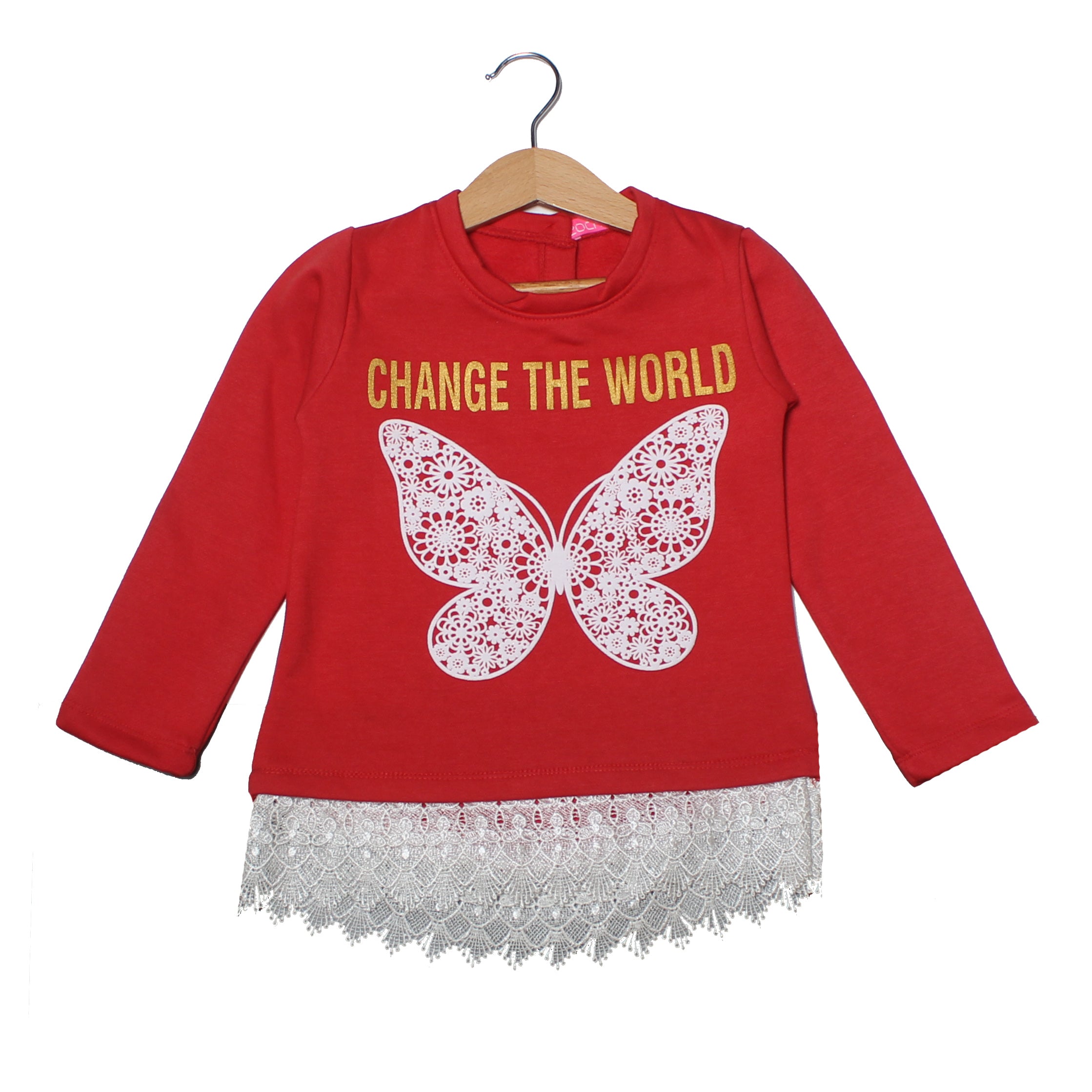 NEW RED CHANGE THE WORLD BUTTERFLY PRINTED TOP FOR GIRLS