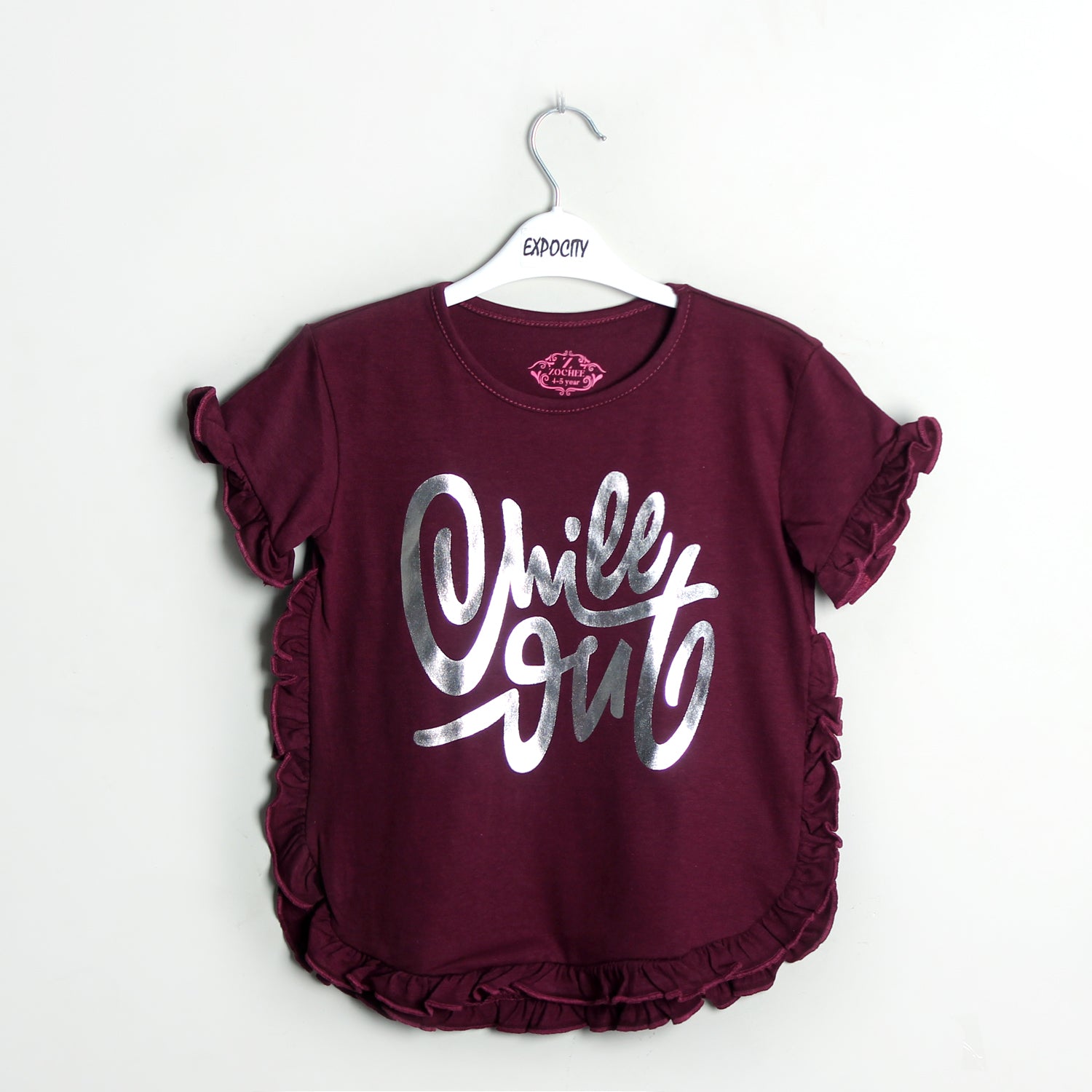Maroon Chill Out  Printed Girls T-shirt