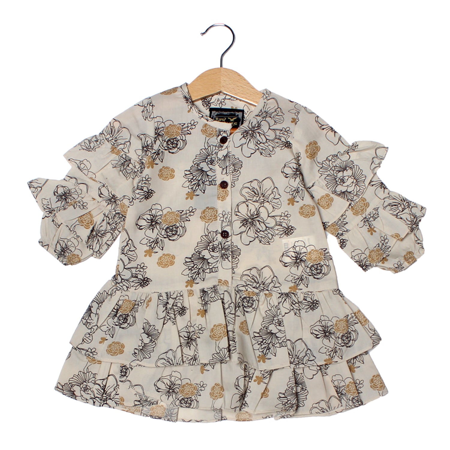 NEW CREAM FLOWERS PRINTED COTTON FULL SLEEVES FROCK