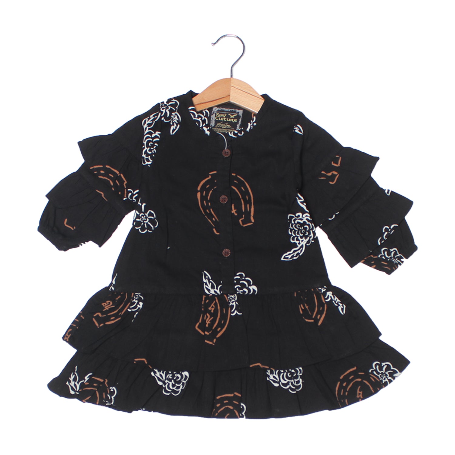 NEW BLACK PRINTED COTTON FULL SLEEVES FROCK