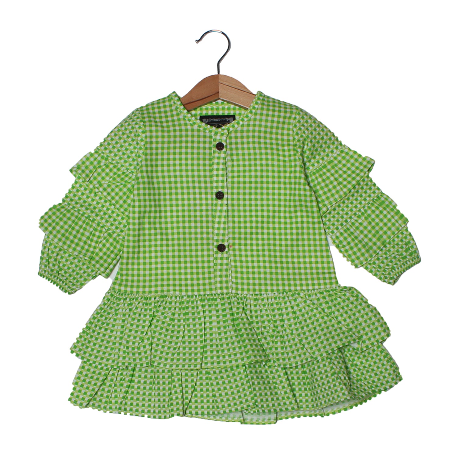 NEW GREEN CHECKERED COTTON FULL SLEEVES FROCK