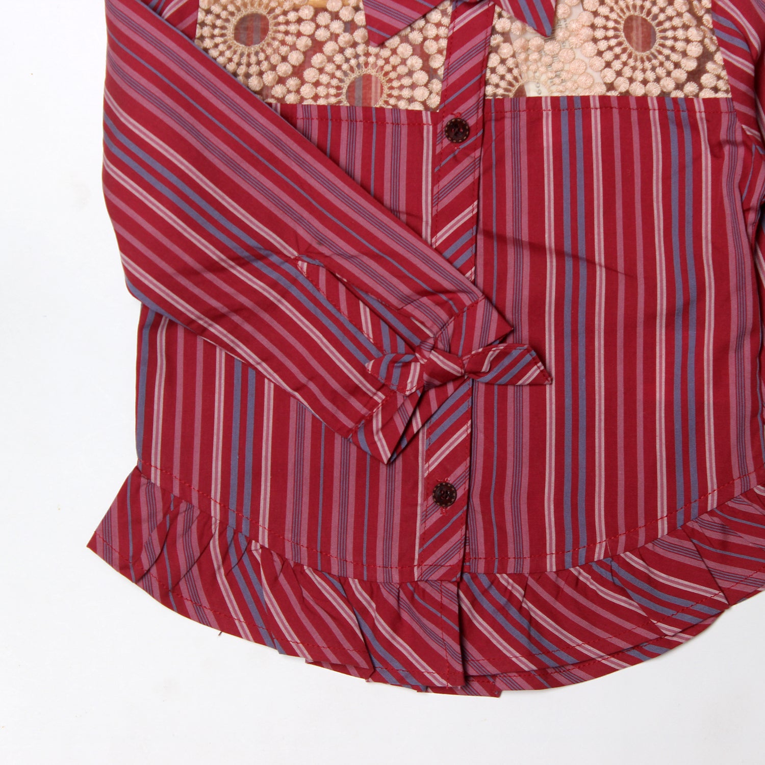 NEW MAROON LINES WITH EMBROIDERY CASUAL SHIRT FOR GIRLS
