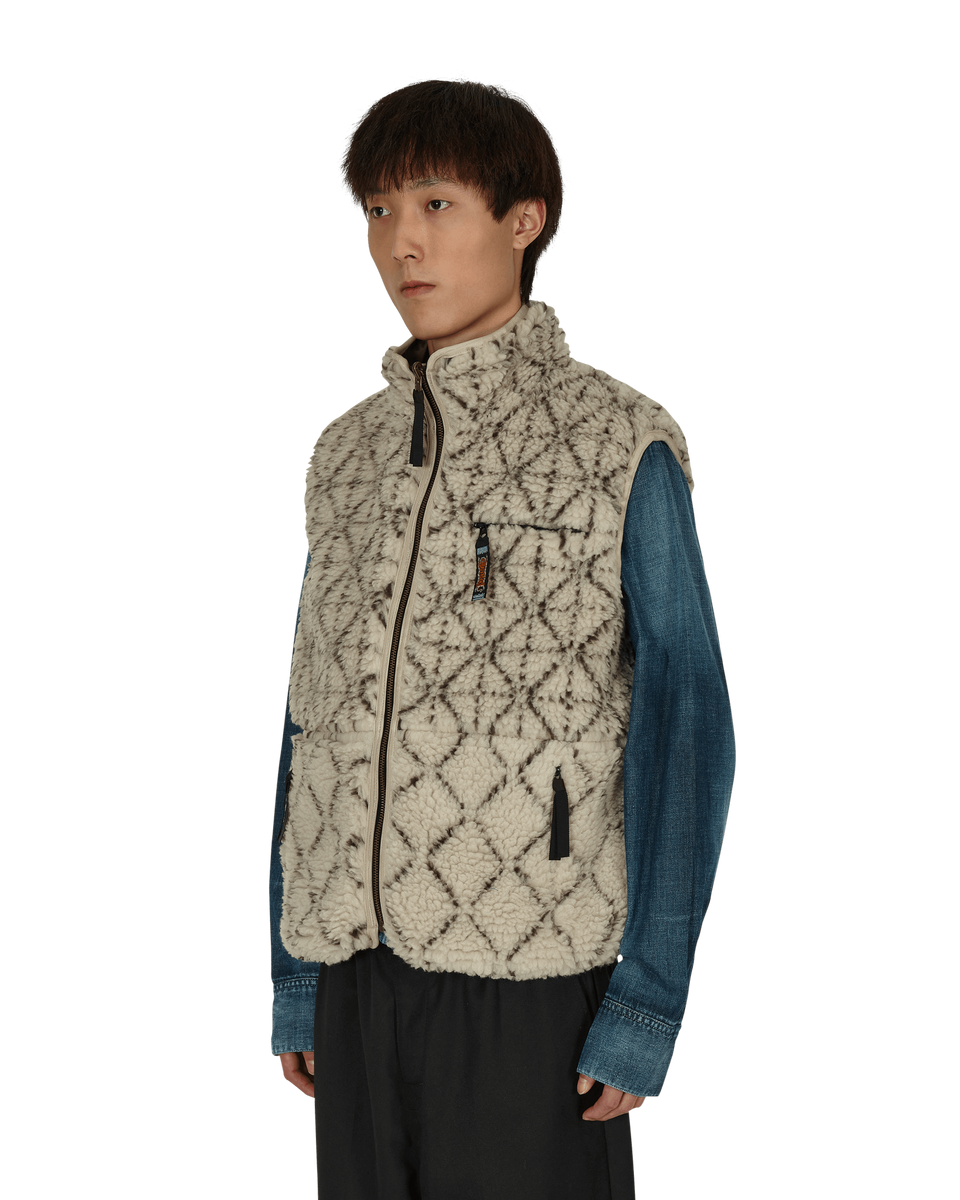 KAPITAL Do-Gi Sashiko Boa Fleece Reversible Vest Beige