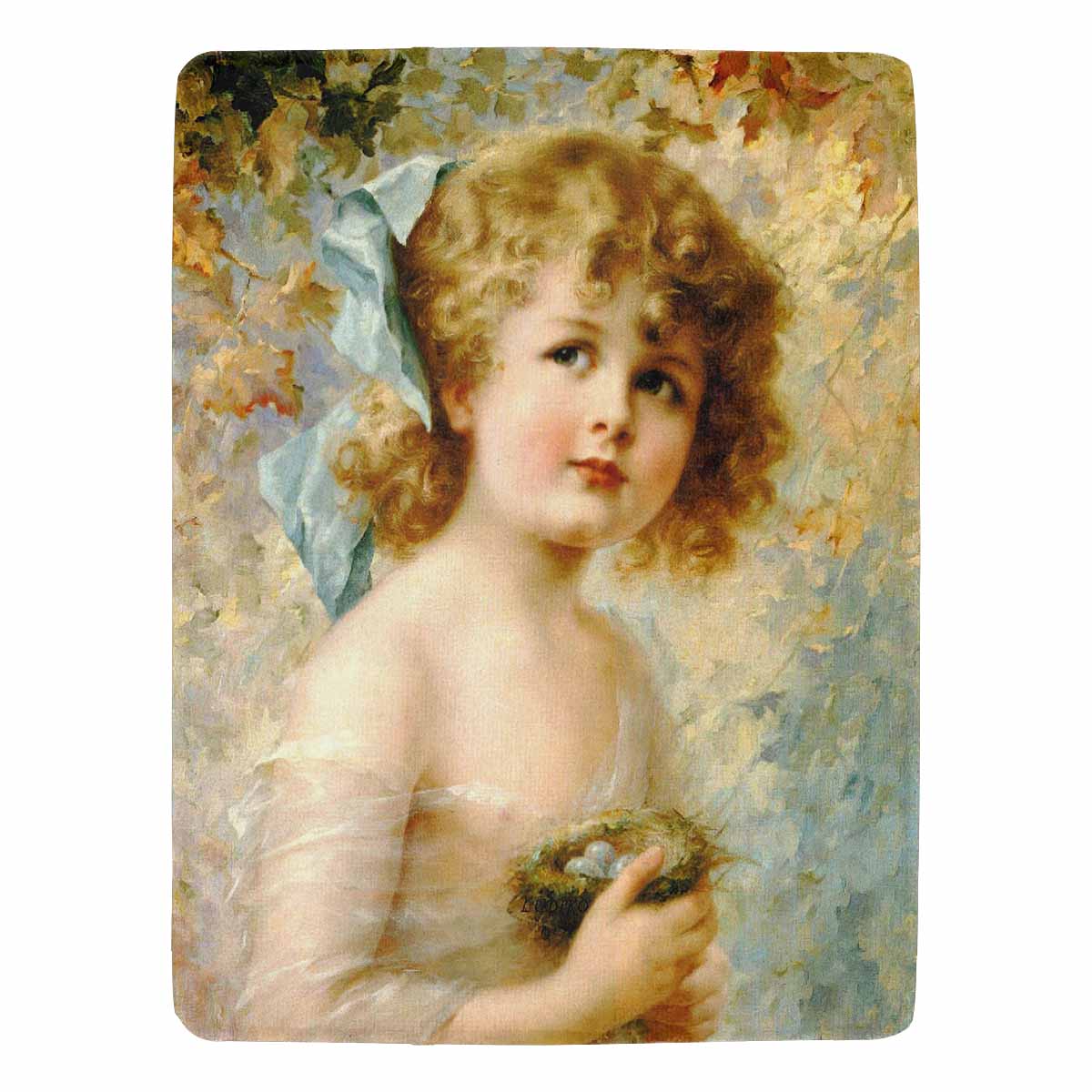 Victorian Girl Design BLANKET, LARGE 60 in x 80 in, Girl Holding a Nest C30