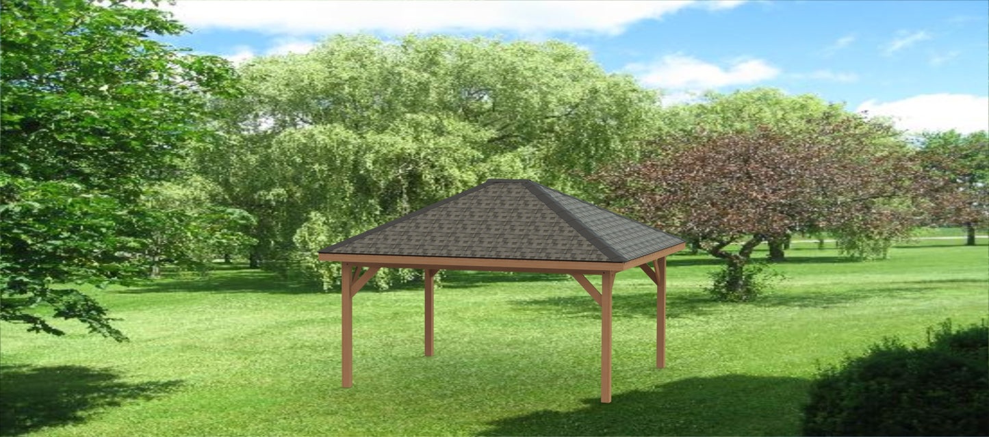Hip Roof Gazebo Building Plans-Perfect for Hot Tubs - 10' x 20'