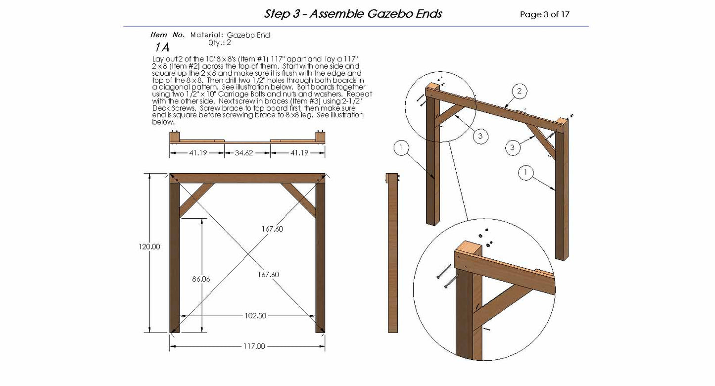 Gable Roof Gazebo Building Plans - 14x14 -  Perfect for Hot Tubs