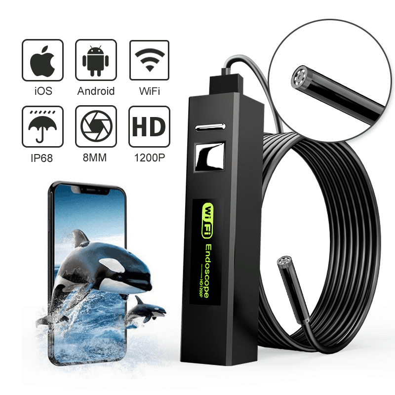 1200P HD WiFi USB Endoscope Borescope Snake Inspection Camera for iPhone Android 