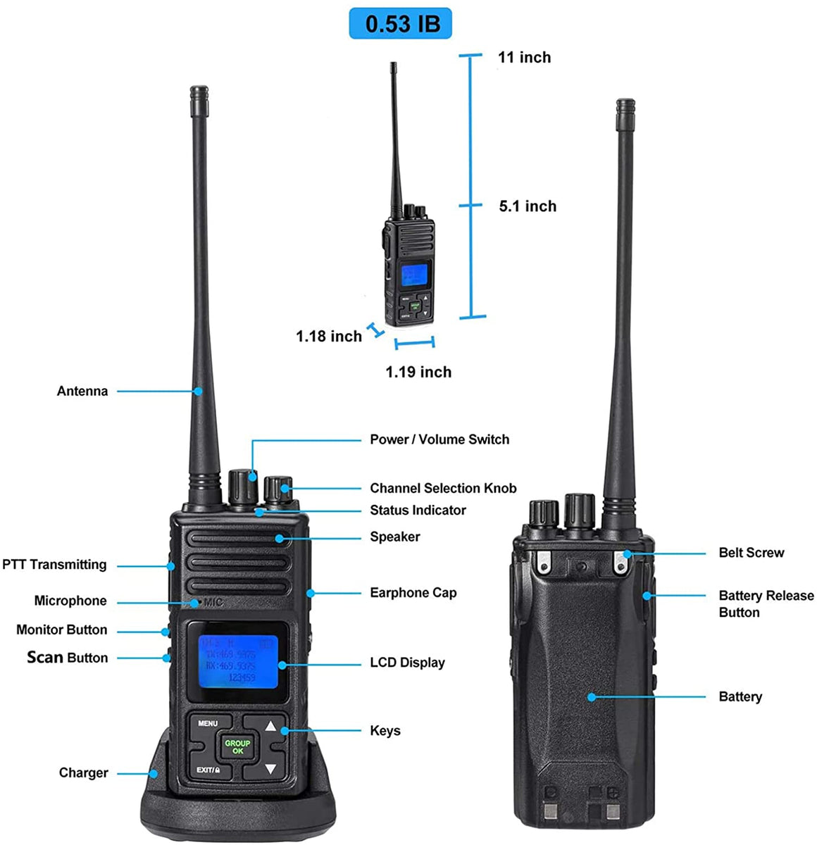 SAMCOM 20 Channels Programmable Walkie Talkie,Rechargeable Hand-held UHF Business 2 Way Radio for Skiing Hiking Hunting,6 Packs 2 Way Radio 5 Watt Long Range 
