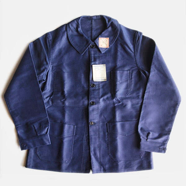 N.O.S ～1940's FRENCH WORK BLUE MOLESKIN JACKET WITH V-POCKET (48 MEDIUM)