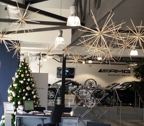 Custom decorated Christmas tree and Christmas decorations for Mercedes Benz