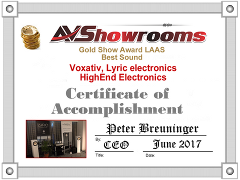 Gold Show Award for Best Sound at the Los Angeles Audio Show 2017