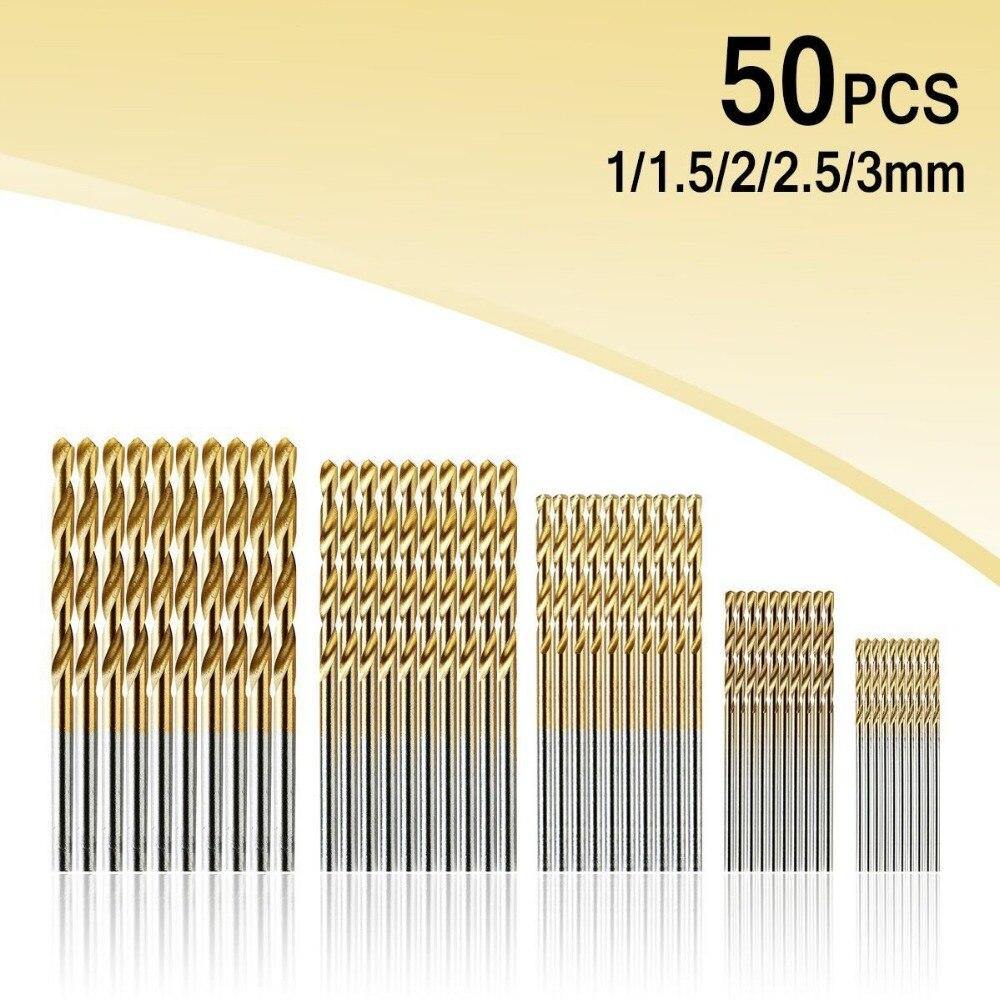 50Pcs Titanium Coated Drill Bits Round Shank HSS Titanium Coated Twist Drill Bits Set Tool1/1.5/2/2.5/3mm