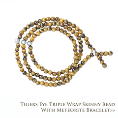 Tigers Eye Triple Wrap Skinny Bead with Meteorites Bracelet