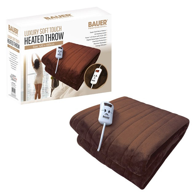 Bauer Luxury Soft Touch Heated Throw - Brown  | TJ Hughes