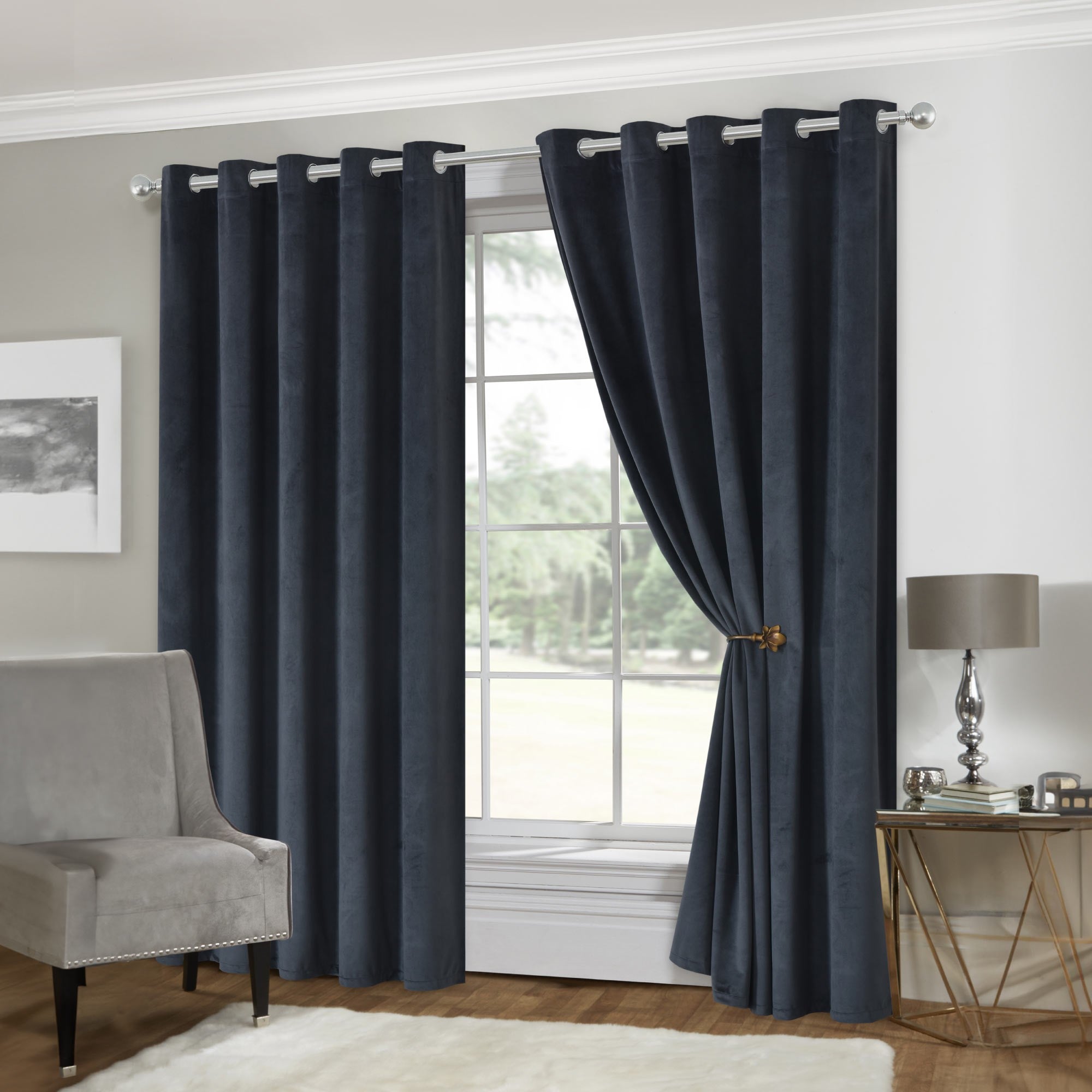 Lewis’s Italian Velvet Blackout Curtains - Charcoal - 167cm (66") X 183cm (72")  | TJ Hughes Black