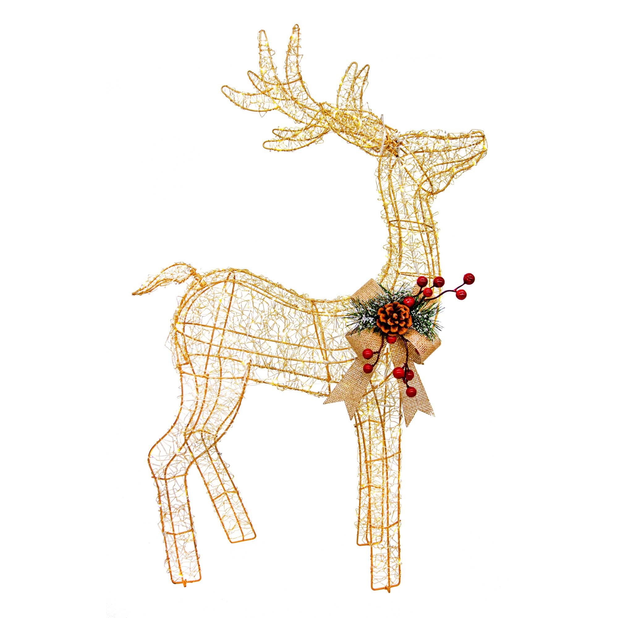 Christmas Sparkle Rattan Reindeer with Champagne Bow with 170 Warm White Lights - Gold  | TJ Hughes