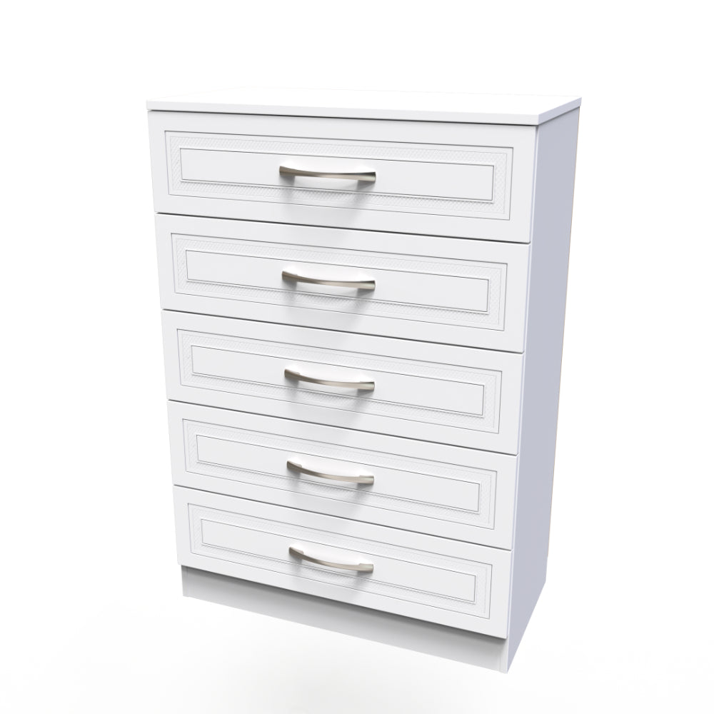 Dakar Ready Assembled Chest of Drawers with 5 Drawers  - Signature White - Lewis’s Home  | TJ Hughes