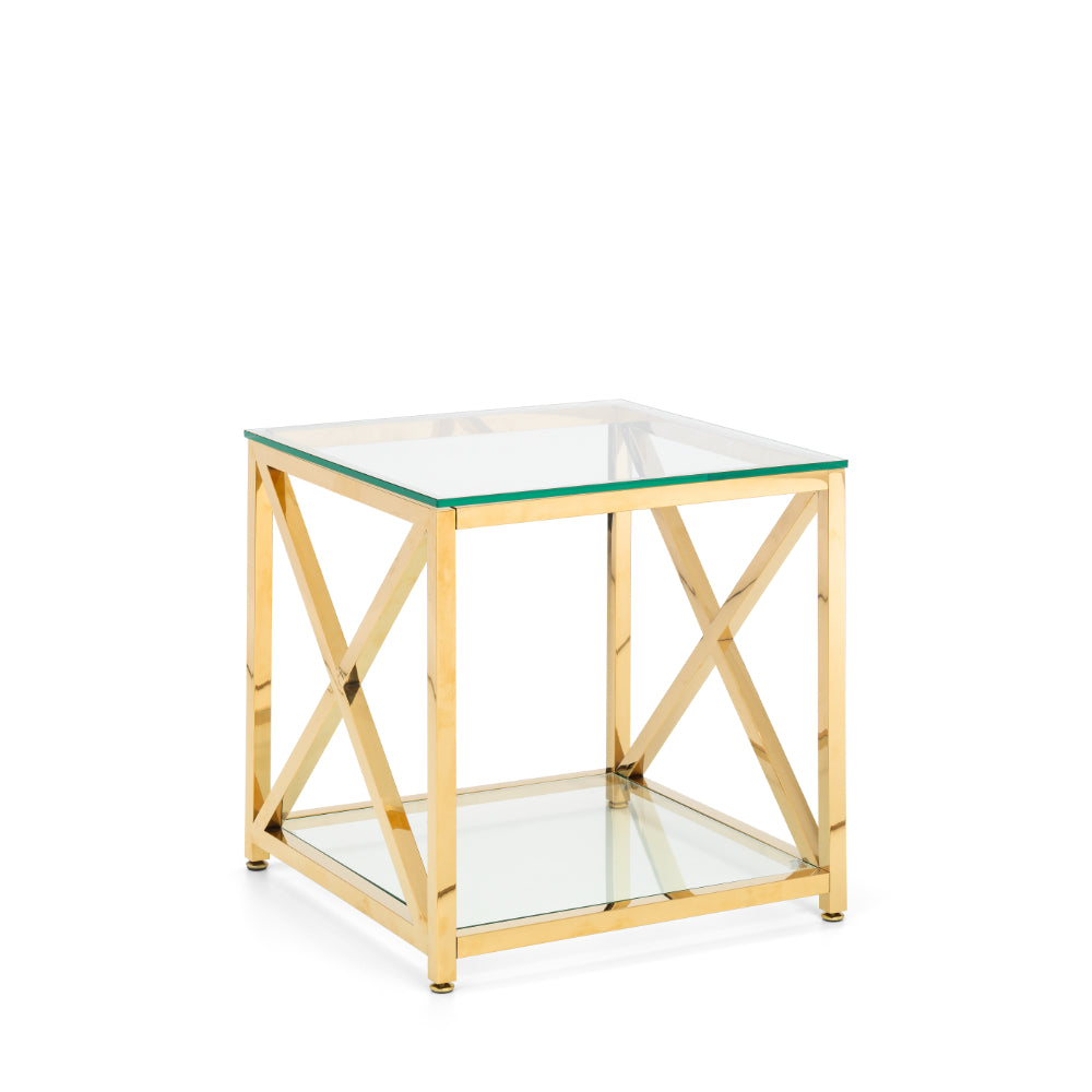 Miami Lamp Table 55x55x55cm - Glass & Gold - Julian Bowen  | TJ Hughes