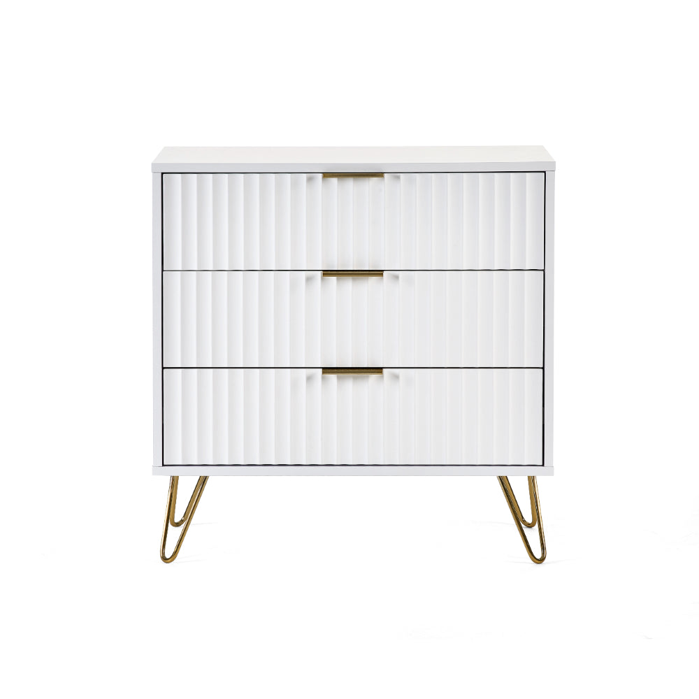 Murano Chest of Drawers with 3 Drawers 80cm - Matt White - Julian Bowen  | TJ Hughes