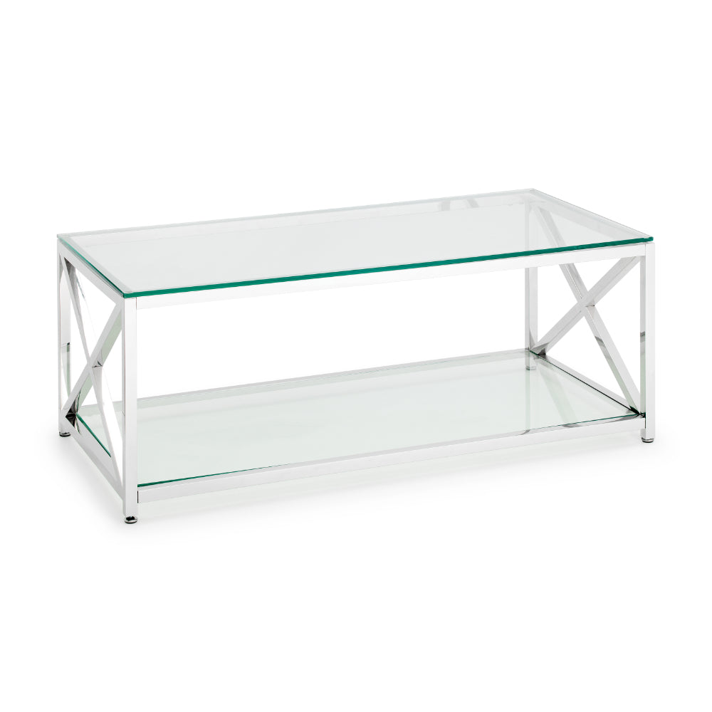 Miami Coffee Table 120x60cm - Glass & Silver - Julian Bowen  | TJ Hughes