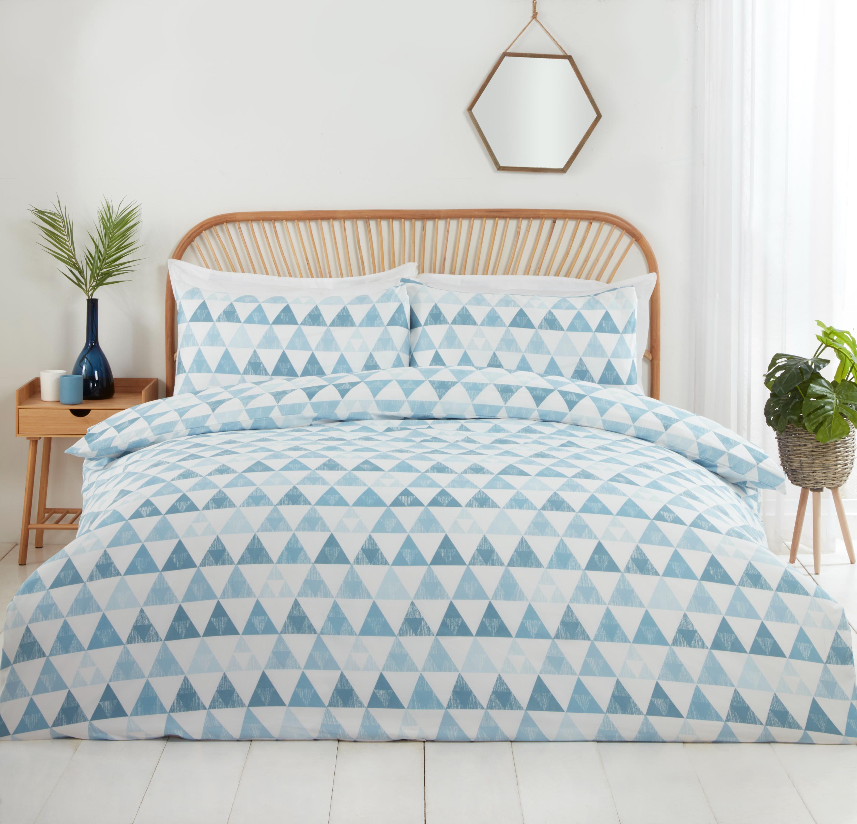 Lewis’s Printed Bed In A Bag - Blue Geometric Triangle - King  | TJ Hughes
