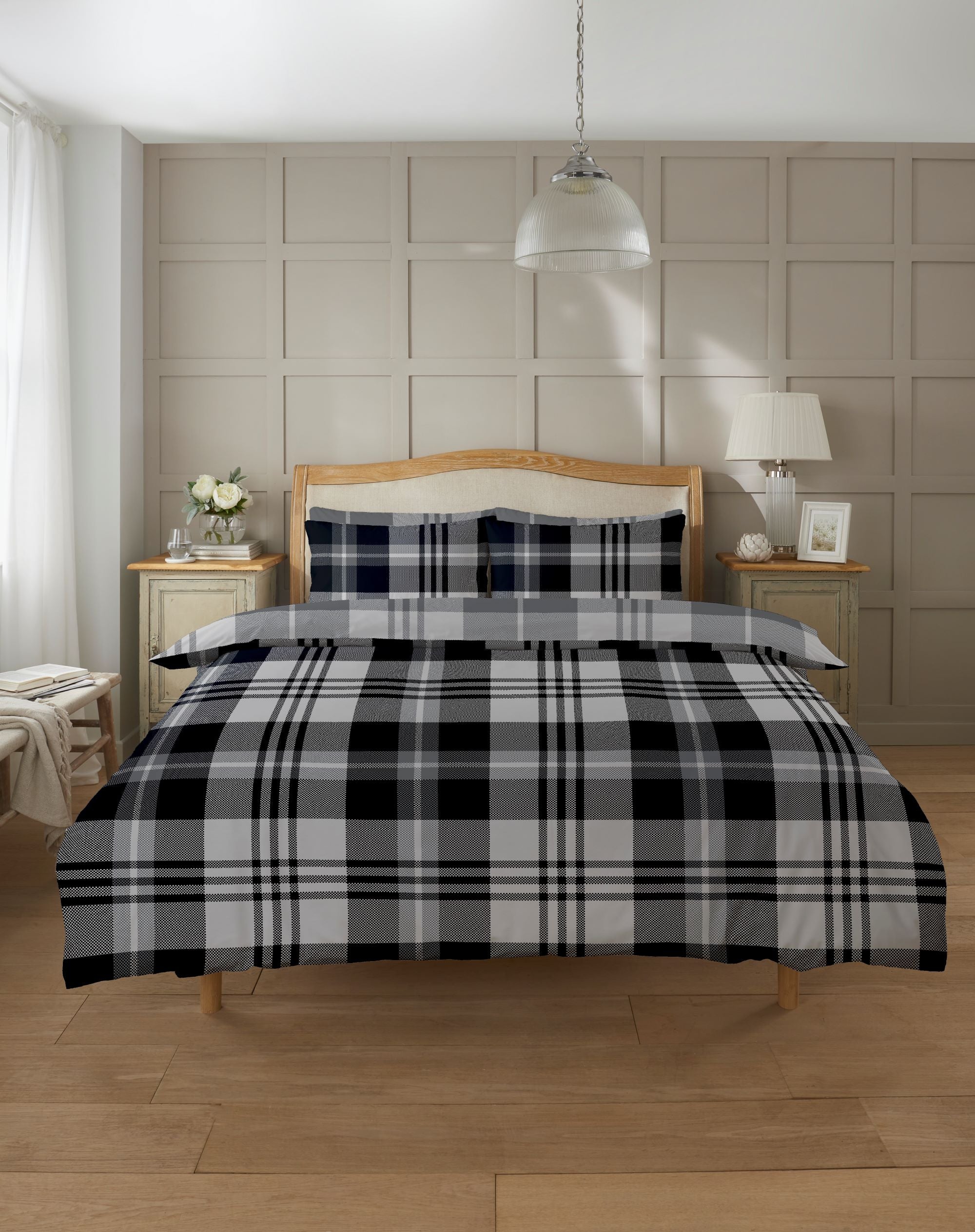 Lewis’s Glasgow Check Duvet Set - Grey - Single  | TJ Hughes