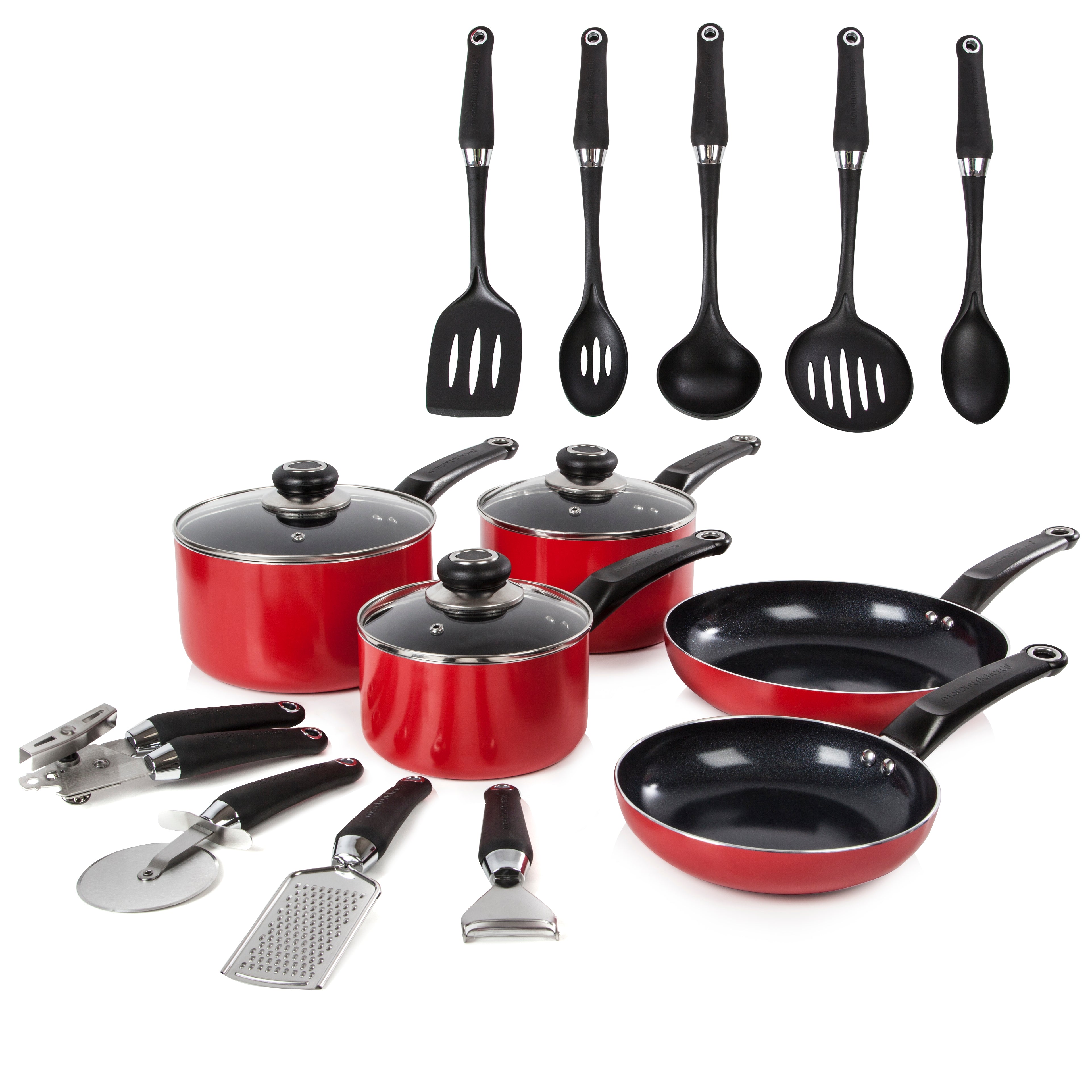 Morphy Richards Equip 14 Piece Pan & Tools Set  - Red  | TJ Hughes