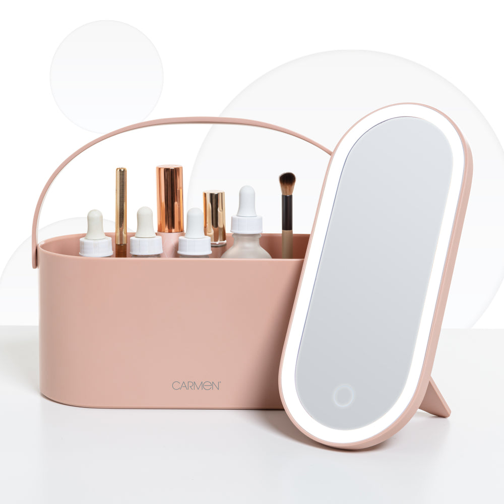 Carmen LED Mirror Cosmetic Storage  - Pink  | TJ Hughes