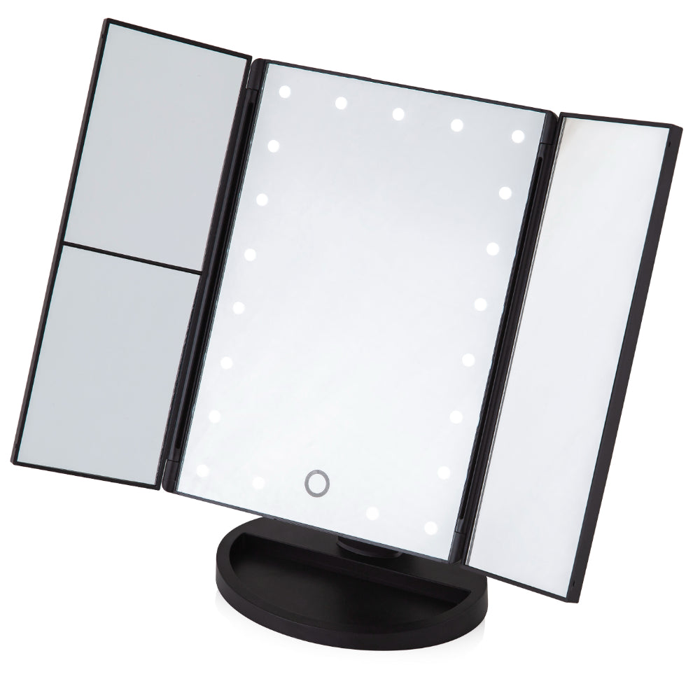 Carmen Illuminated 3 Panel Mirror with LEDs  - Black  | TJ Hughes