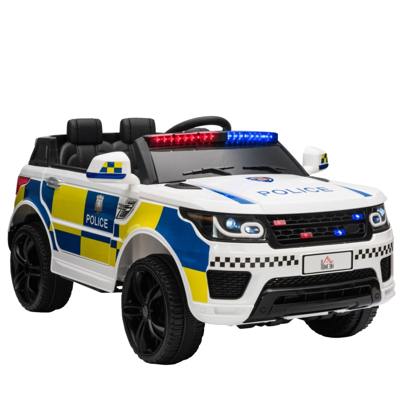 HOMCOM Kids Electric Ride On Police Car 12V - White  | TJ Hughes