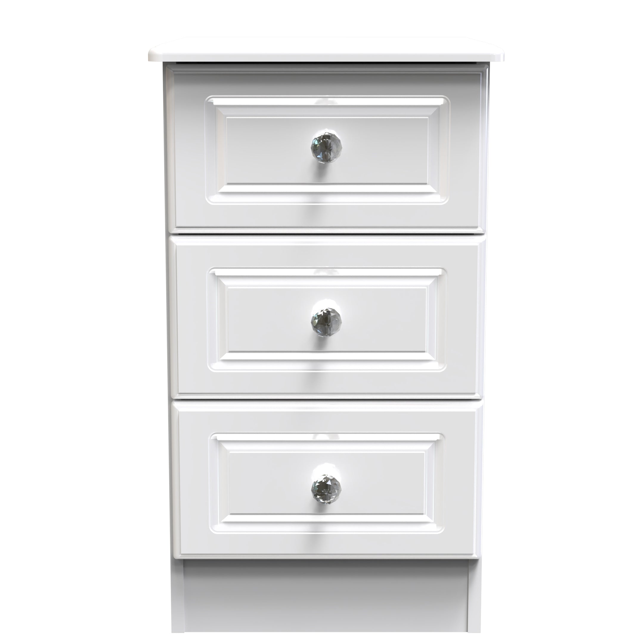 Lisbon Ready Assembled Bedside Table with 3 Drawers - White Gloss & White - Lewis’s Home  | TJ Hughes