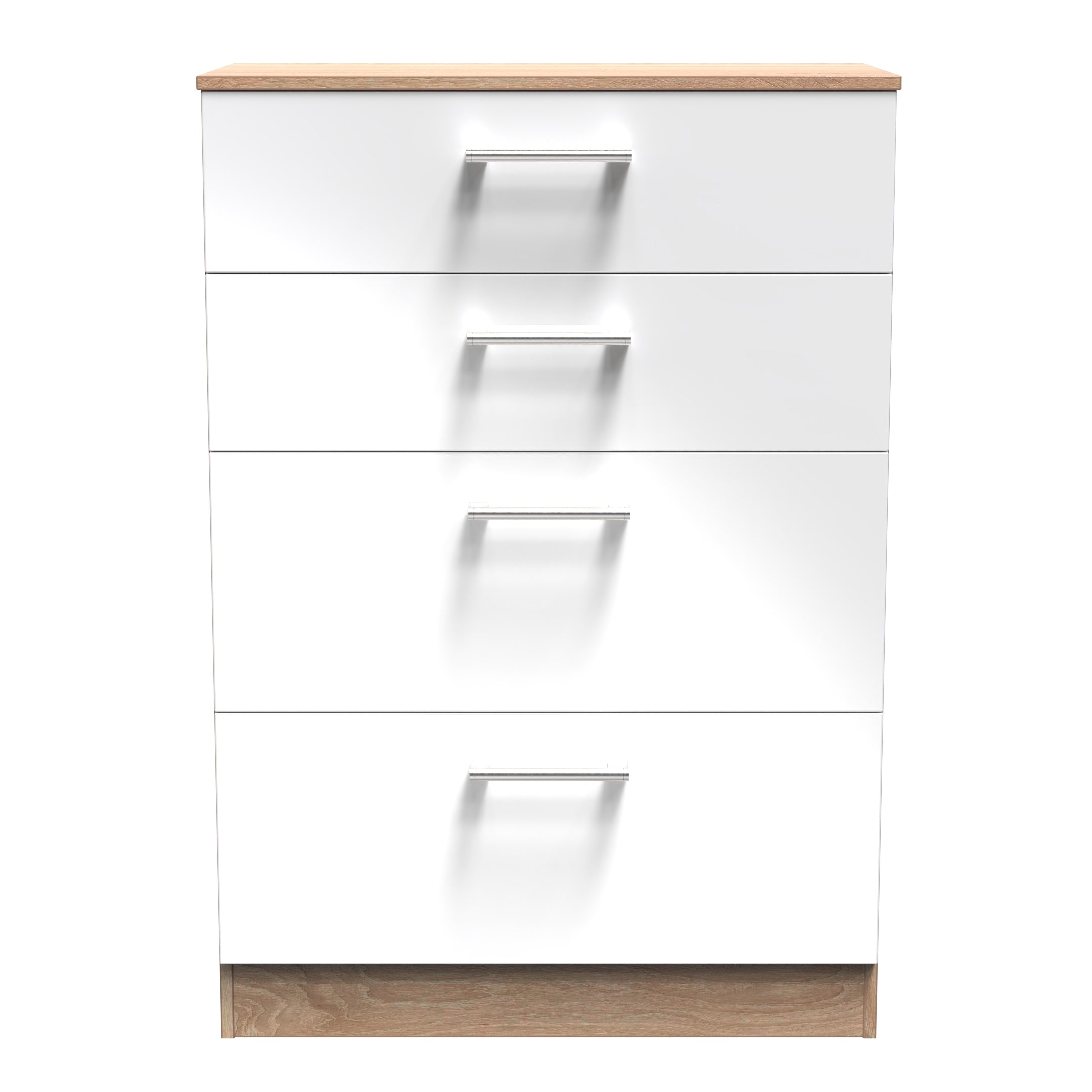 Milan Ready Assembled Chest Of Drawers with 4 Drawers - White Gloss / Oak - Lewis’s Home  | TJ Hughes