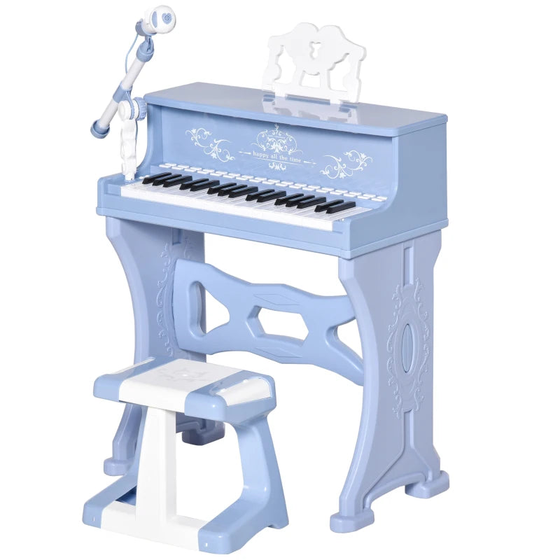 HOMCOM kids Electronic Piano Keyboard with Stool and Microphone - Blue  | TJ Hughes