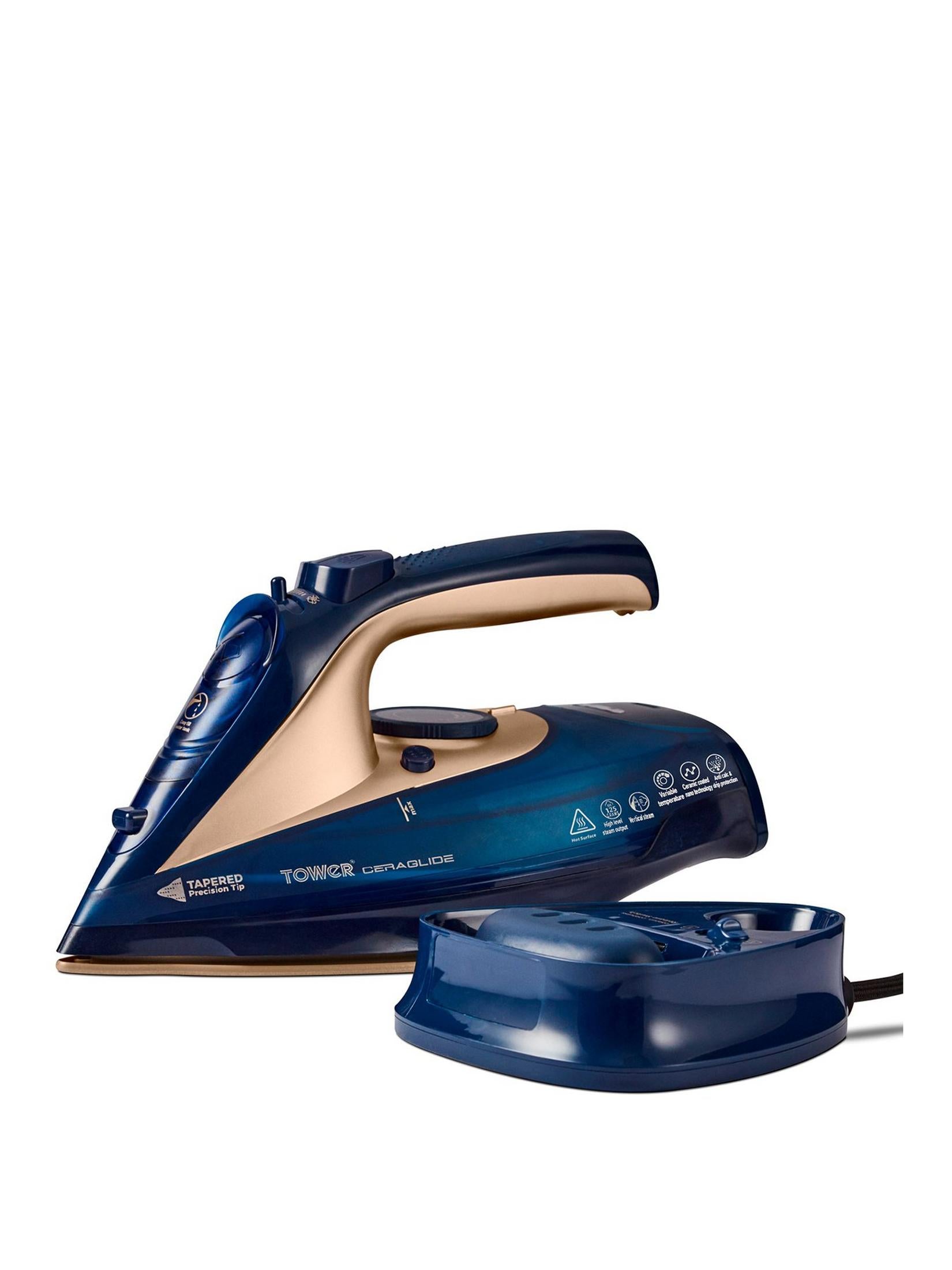 Tower Ceraliglide 2in1 Cordless Steam Iron - Blue/Gold  | TJ Hughes Blue