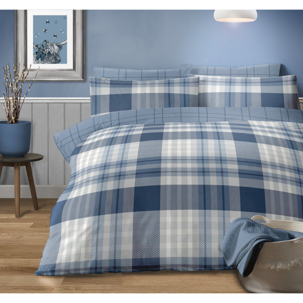 Lewis’s Stockbridge Brushed Cotton Duvet Set -Blue - King  | TJ Hughes Blue