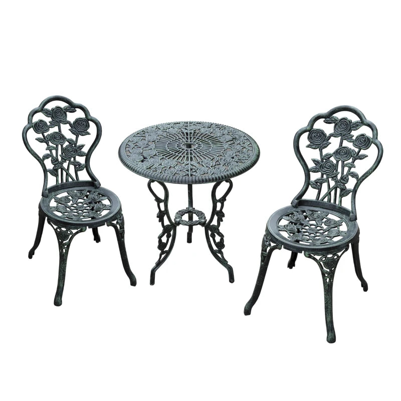 Outsunny Bistro Set Cast Aluminium - Green  | TJ Hughes