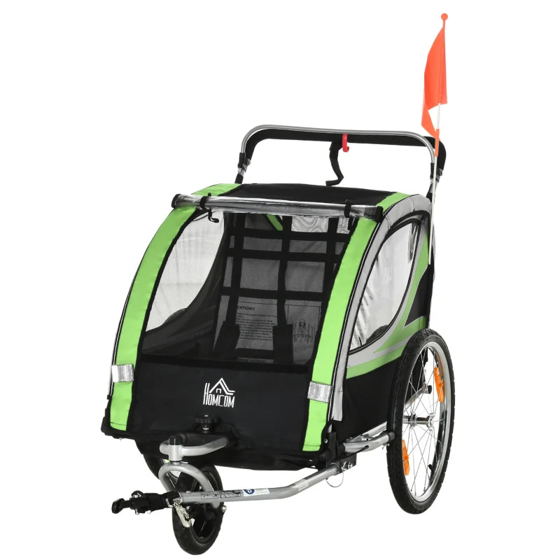 HOMCOM Child Bike Trailer 2 In 1 Baby Stroller = Green  | TJ Hughes