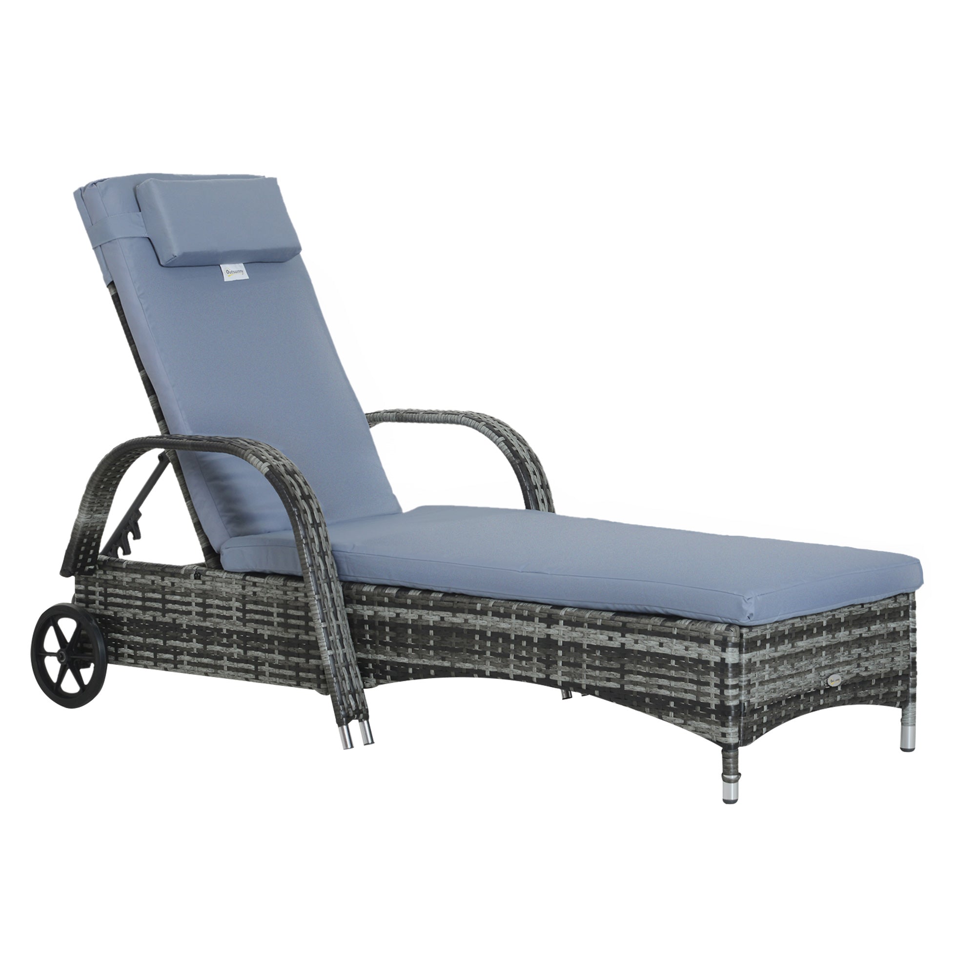 Outsunny  Rattan Sun Lounger  w/ Cushion -  Grey  | TJ Hughes