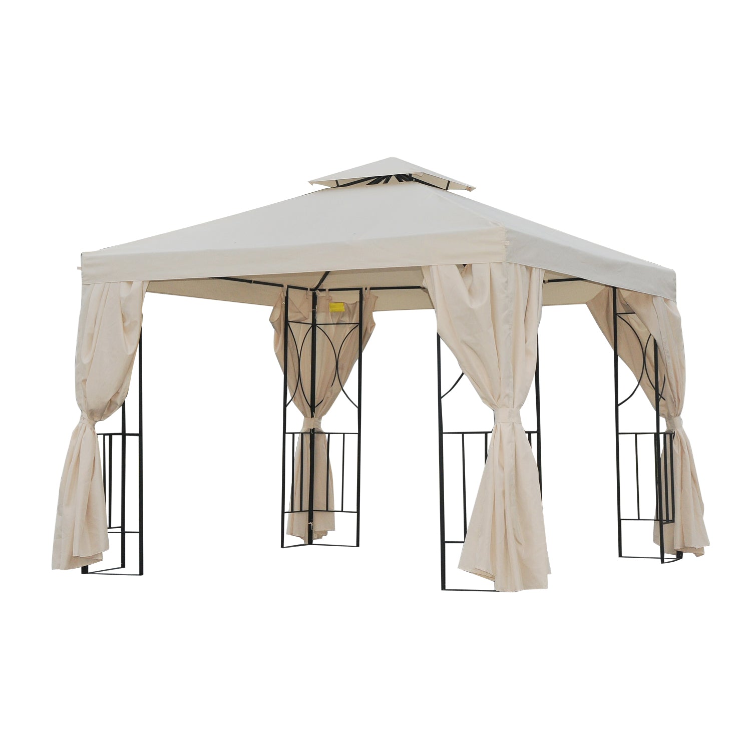 Outsunny Metal Gazebo with Curtains 3 x 3m - Beige  | TJ Hughes