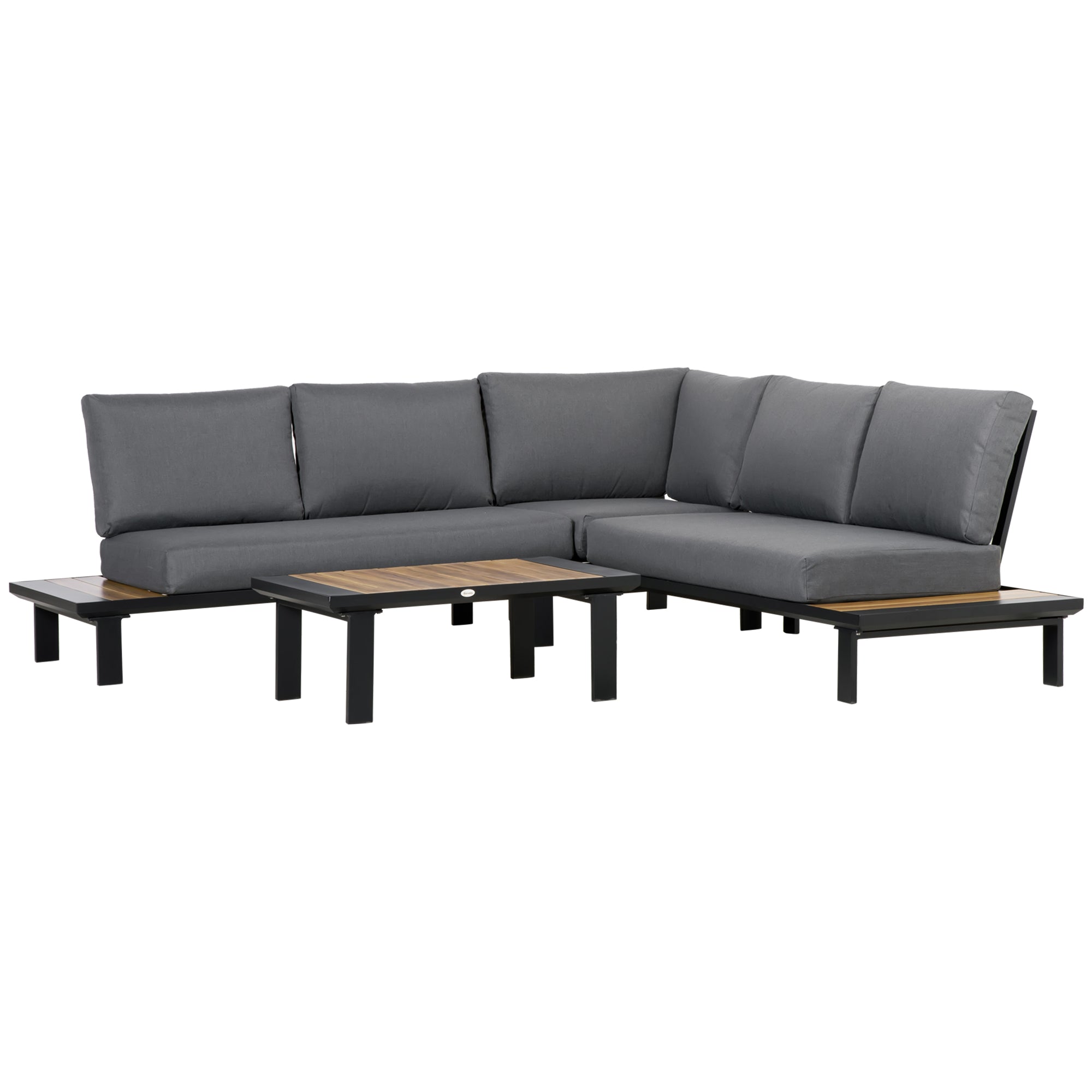 Outsunny Garden Corner Sofa with Table and Side Tables - Black  | TJ Hughes Grey