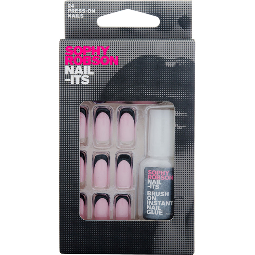 Sophy Robson Nail-Its 24 X False Nails Pink Black Tips  | TJ Hughes
