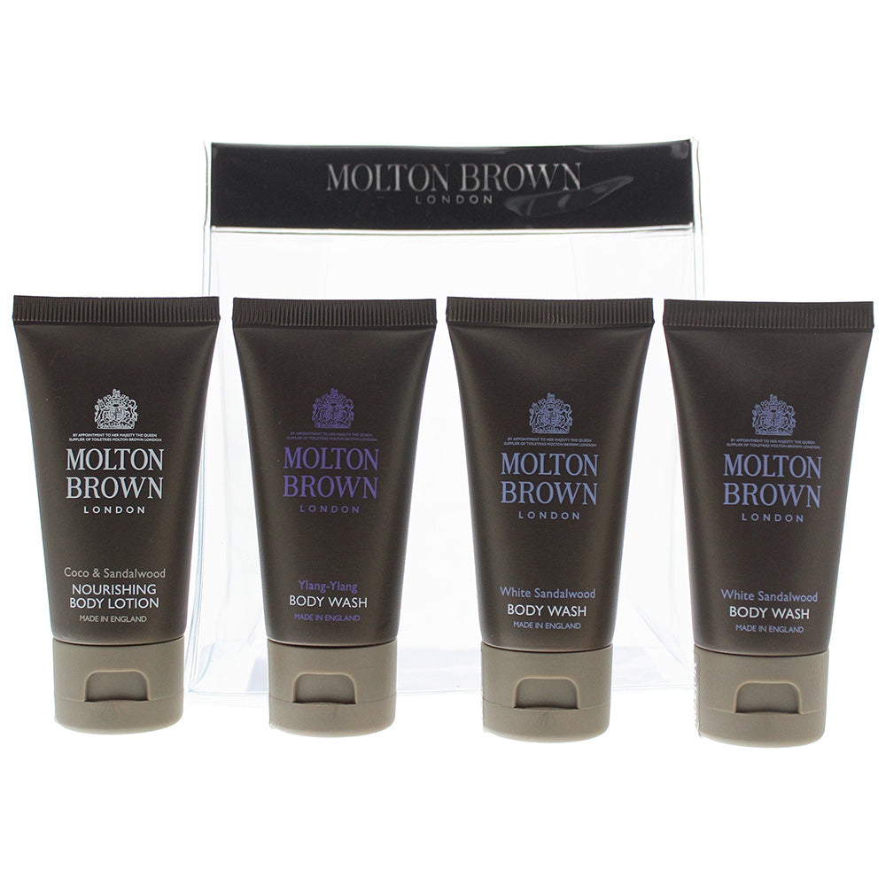 Molton Brown 4 Piece Gift Set: Coco Sandalwood Body Lotion 30ml - Ylang Ylang Body Wash 30ml - 2 x White Sandalwood Body Wash 30ml  | TJ Hughes