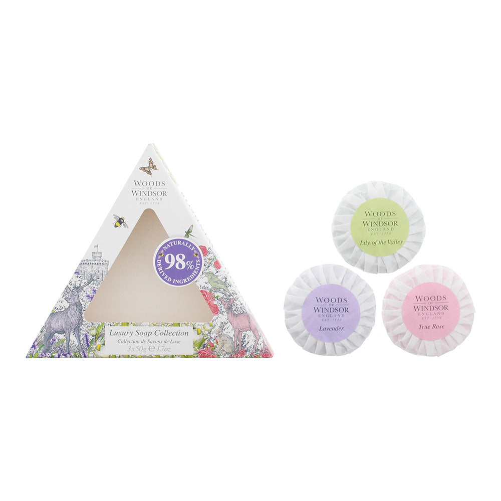 Woods Of Windsor 3 Piece Gift Set: True Rose Soap 50g - Lavender Soap 50g - Lily Of The Valley Soap 50g  | TJ Hughes