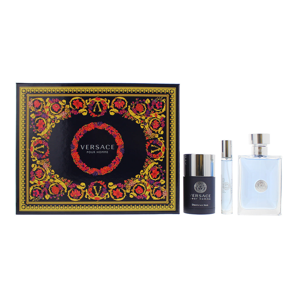 Versace Pour Homme 3 Piece Gift Set: Eau De Toilette 100ml - Deodorant Stick 75ml - Eau De Toilette 10ml  | TJ Hughes