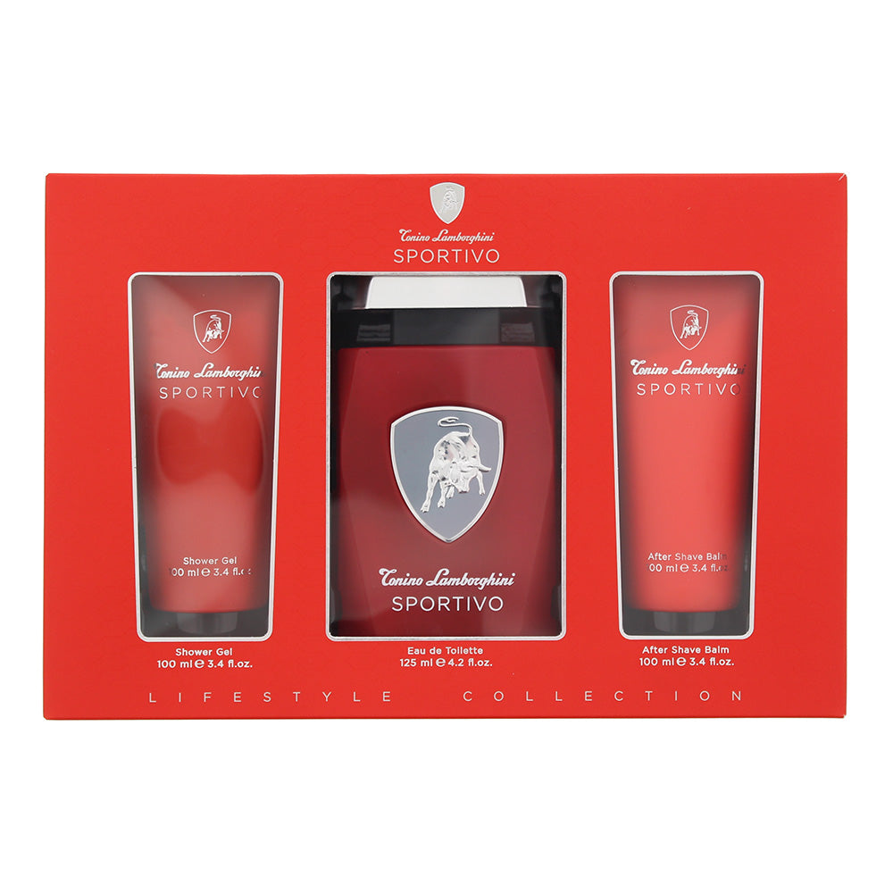 Lamborghini Sportivo 3 Piece Gift Set: Eau De Toilette 125ml - Shower Gel 100ml - Aftershave Balm 100ml  | TJ Hughes