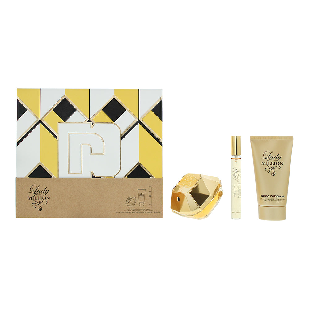 Paco Rabanne Lady Million 3 Piece Gift Set: Eau De Parfum 50ml - Eau De Parfum 10ml - Body Lotion 75ml  | TJ Hughes