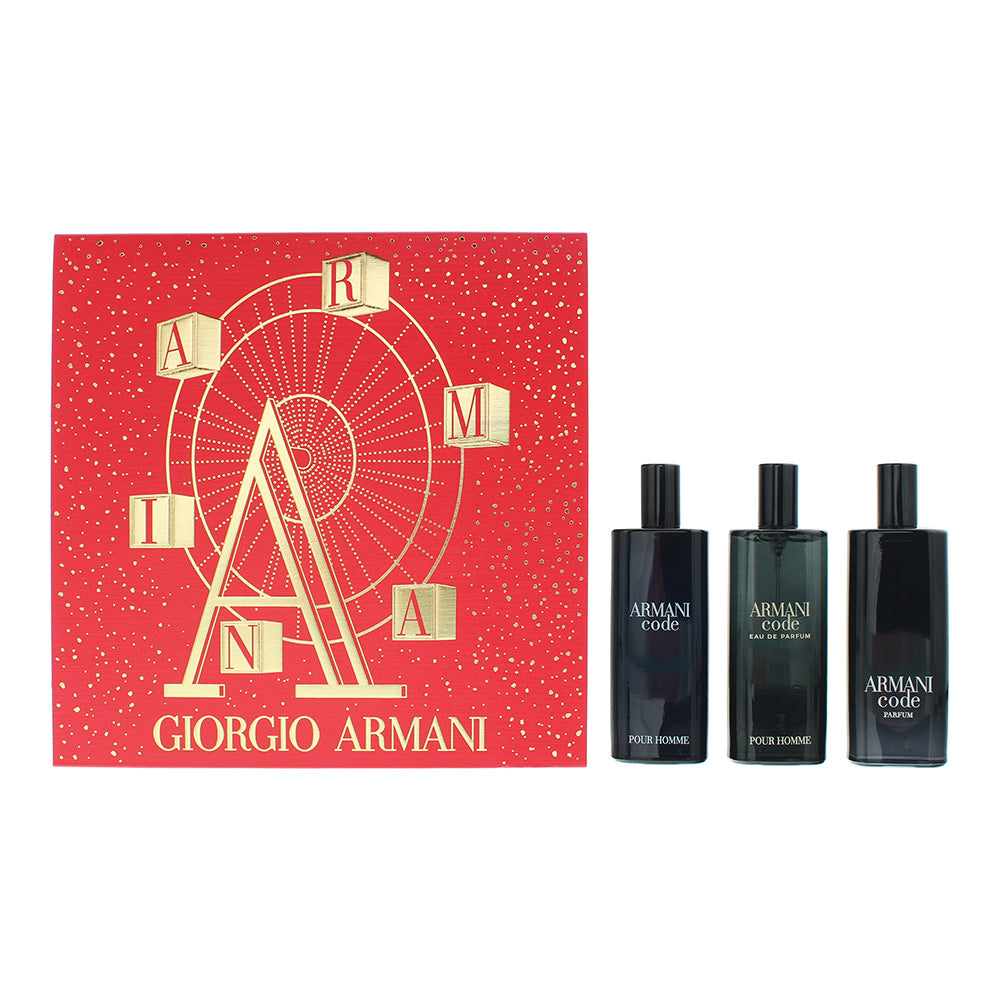 Giorgio Armani Code Pour Homme 3 Piece Gift Set: Eau de Toilette 15ml - Eau de Parfum 15ml - Parfum 15ml  | TJ Hughes